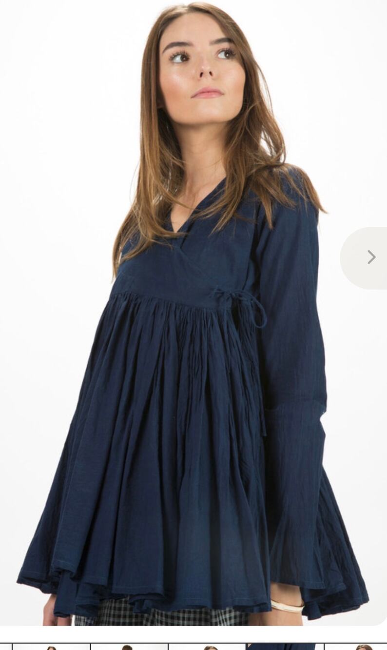 Dosa Rabari Wrap 100% Khadi Cotton Hand Dyed Navy Blue Jacket-Size 2